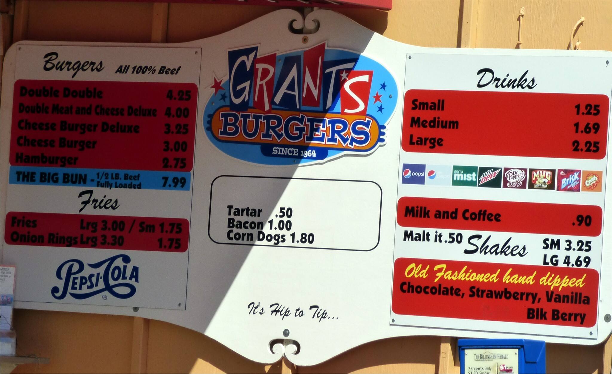 Grant's Burgers menu, Menu restauracji Grant's Burgers, Ferndale