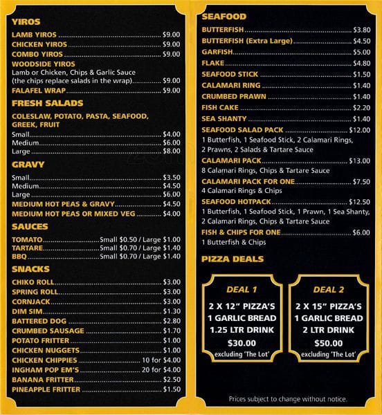 Menu at Woodside Takeaway and Pizza fast food, Woodside