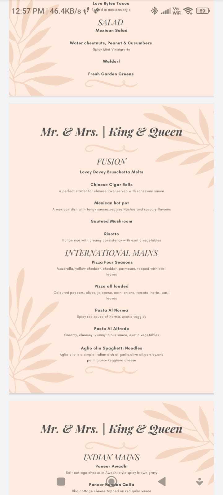 Soulmate Restaurant menu