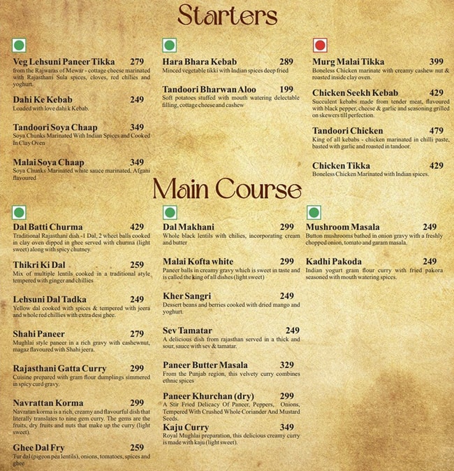 Menu of Rajasthani Express, Sector 7, Dwarka, New Delhi