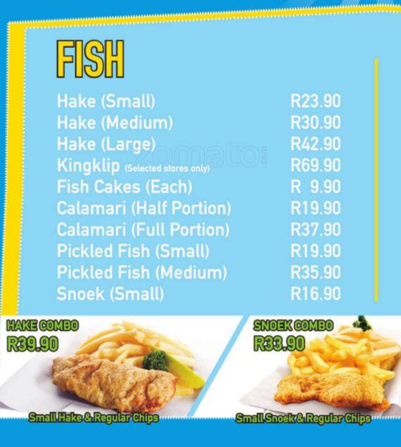 Speisekarte von Fish And Chips restaurant, Johannesburg, Girton Road