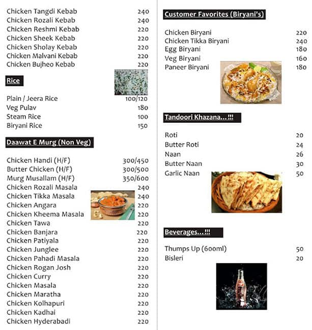 Food At Night menu