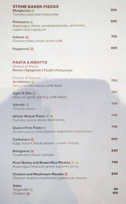 Vasco's - Hilton Chennai menu