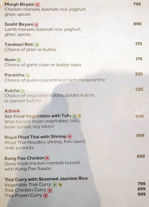 Vasco's - Hilton Chennai menu