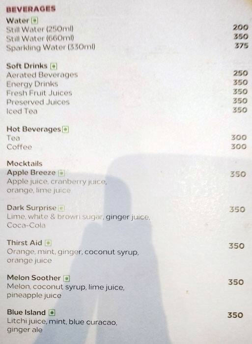 Vasco's - Hilton Chennai menu