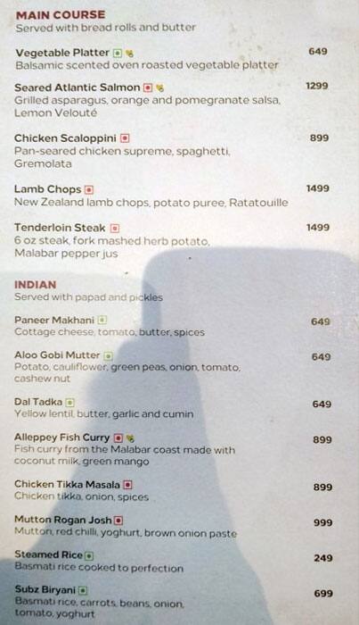 Vasco's - Hilton Chennai menu