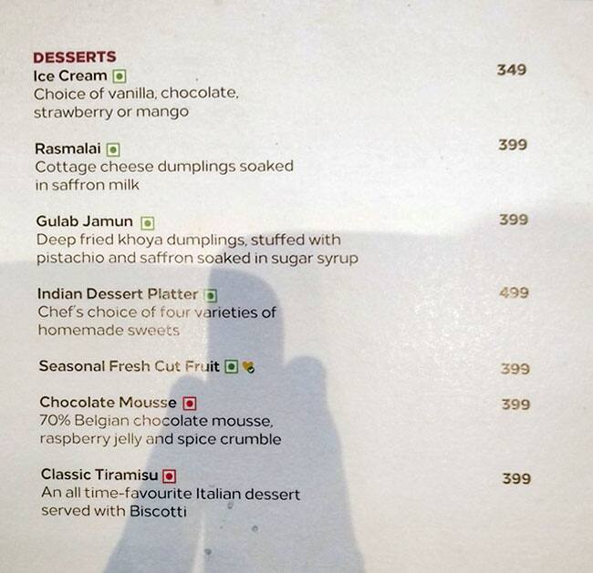Vasco's - Hilton Chennai menu