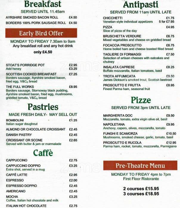 VinCaffe menu