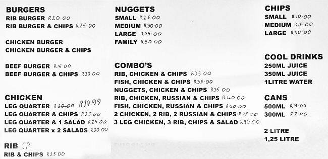 George take aways menu