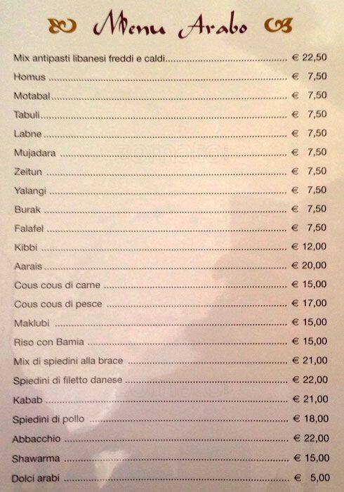 Menu di Le Mille E Una Notte 