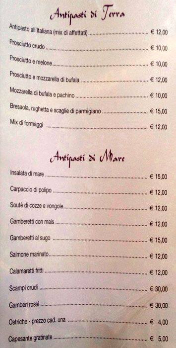 Menu di Le Mille E Una Notte 