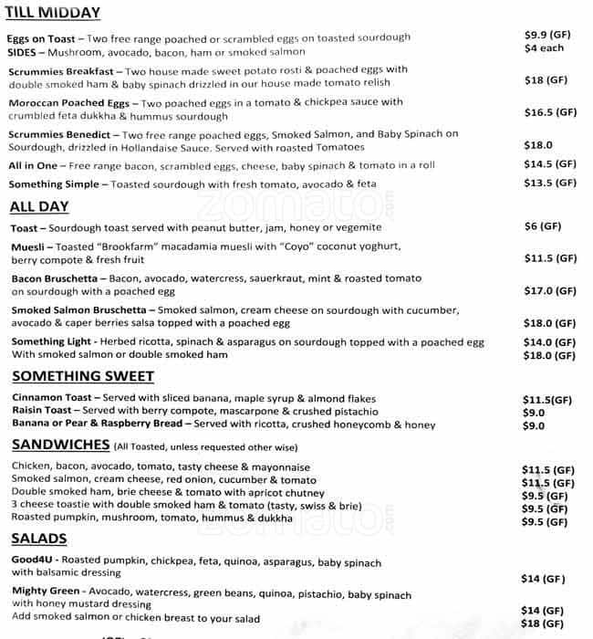 Scrummies Menu, Menu for Scrummies, Oatley, Sydney - Urbanspoon/Zomato