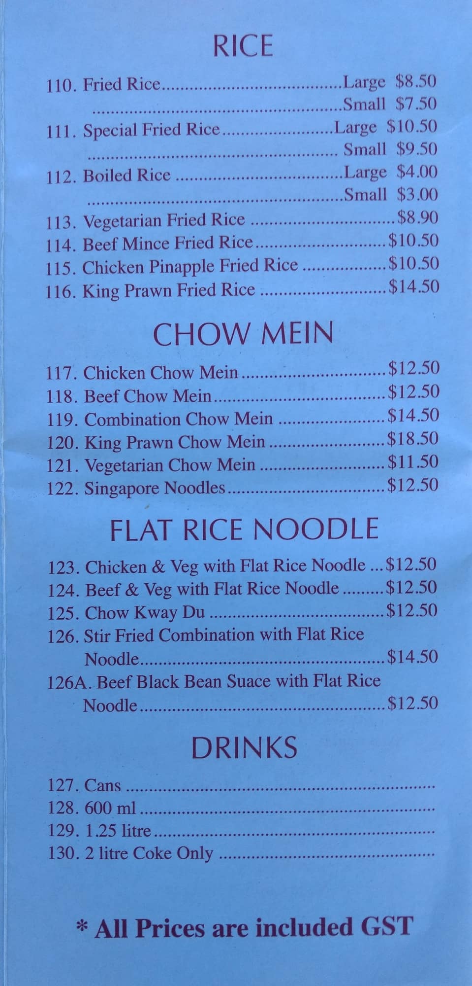 Menu at Sutherland Seafood & Chinese restaurant, Sutherland