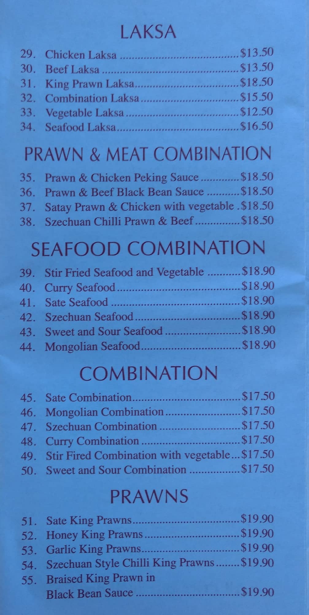 Menu at Sutherland Seafood & Chinese restaurant, Sutherland
