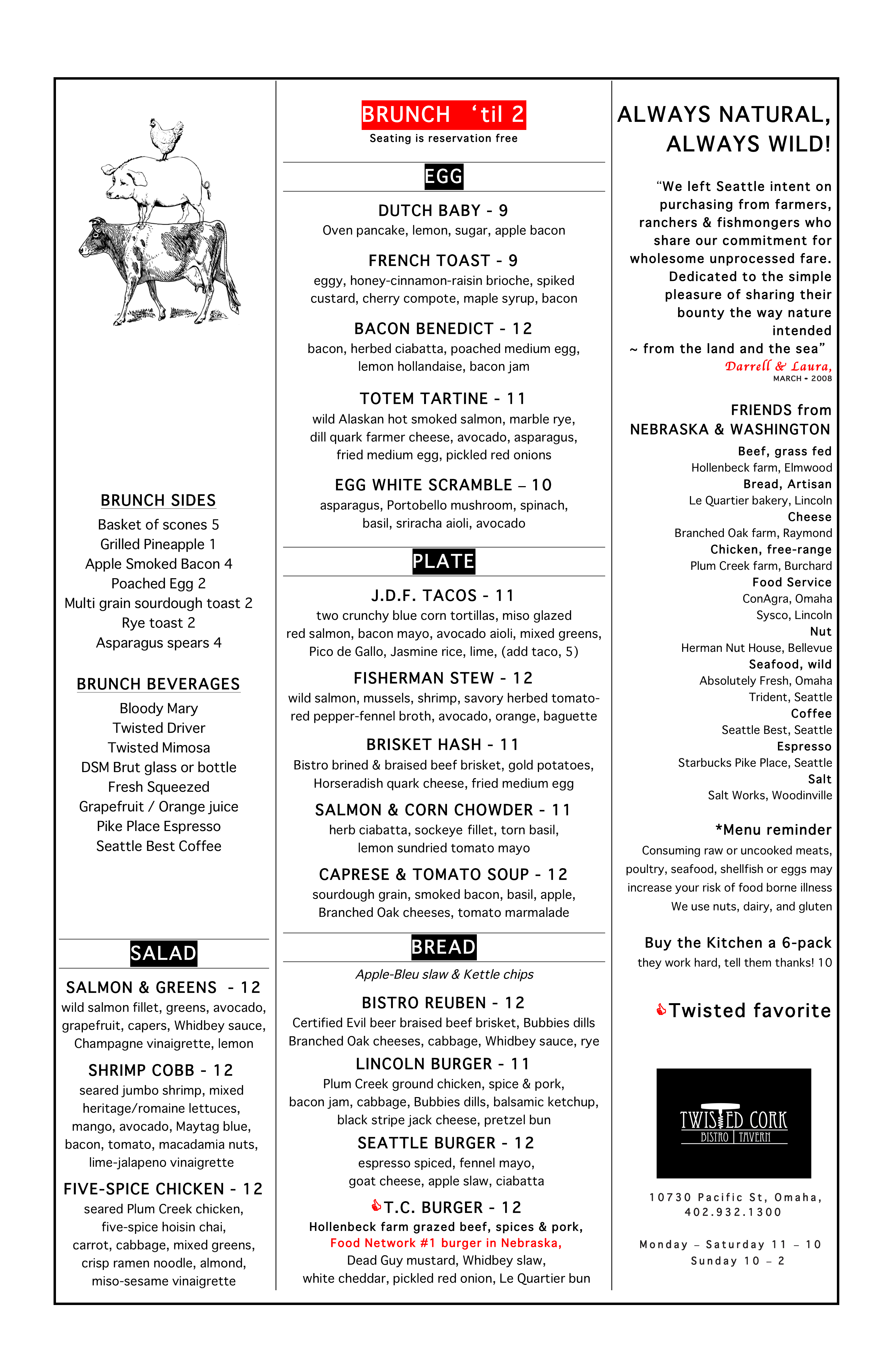 Menu at Twisted Cork Bistro pub & bar, Omaha