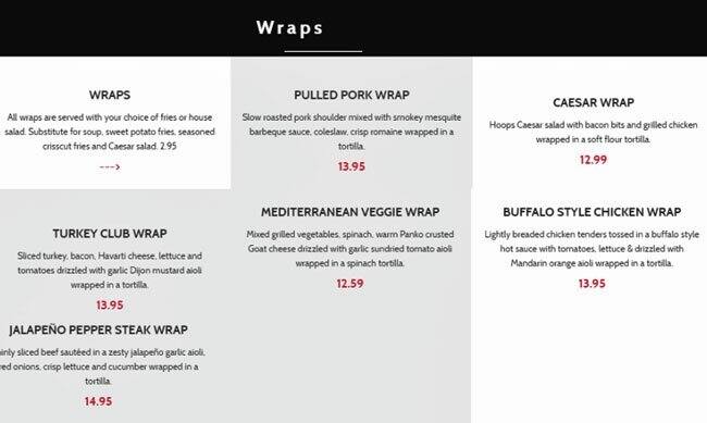 Menu at Hoops Sports Bar & Grill, Toronto, 125 Bremner Blvd