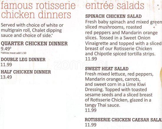 Menu at Swiss Chalet restaurant, Courtice, King St E