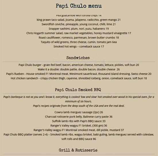 Papi Chulo Menu, Menu for Papi Chulo, Manly, Sydney Urbanspoon/Zomato