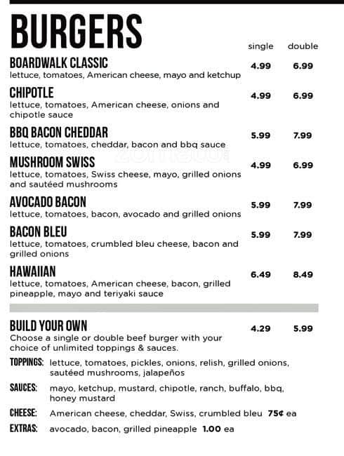Boardwalk Fresh Burgers & Fries Menu - Urbanspoon/Zomato