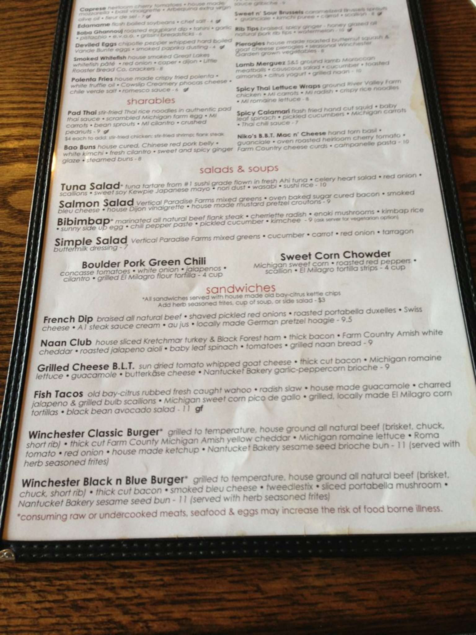 Menu at The Winchester restaurant, Grand Rapids, 648 Wealthy St SE