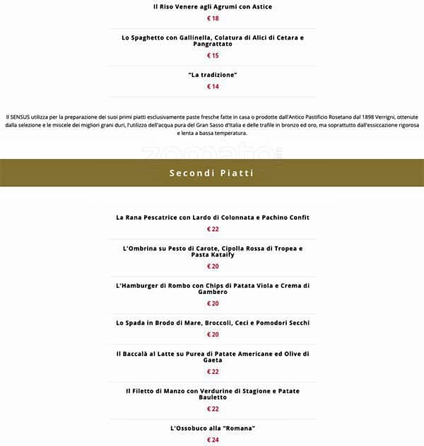 Sensus Restaurant Speisekarte