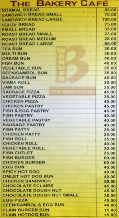 Wonder B menu