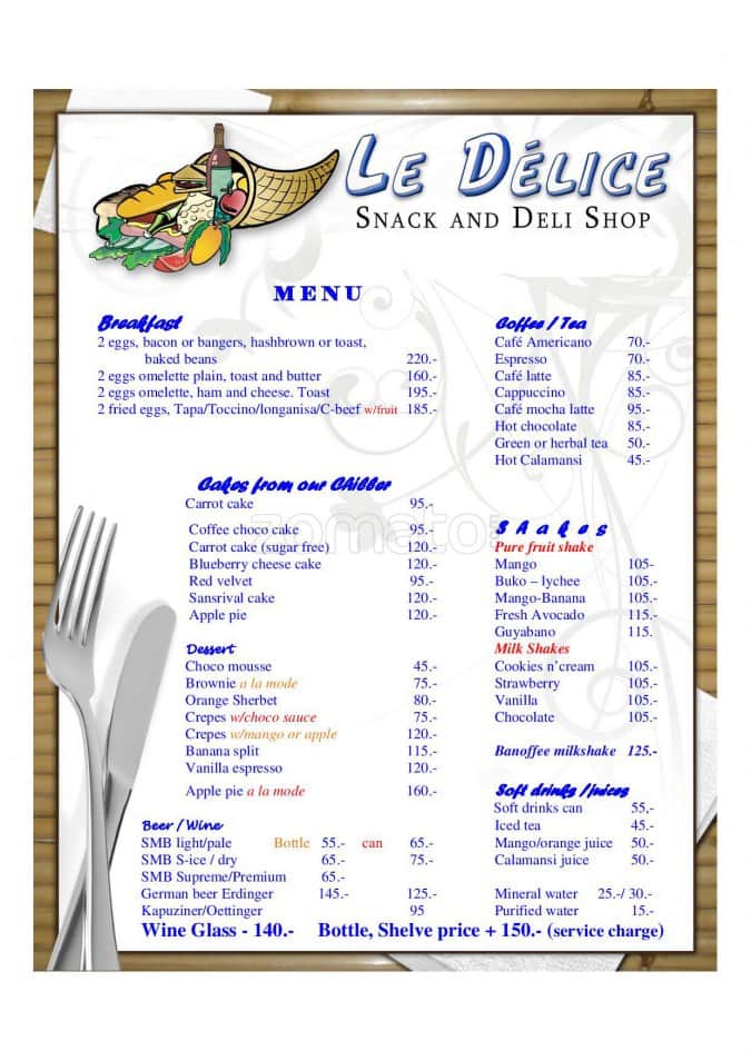 Menu at Le Delice, Parañaque