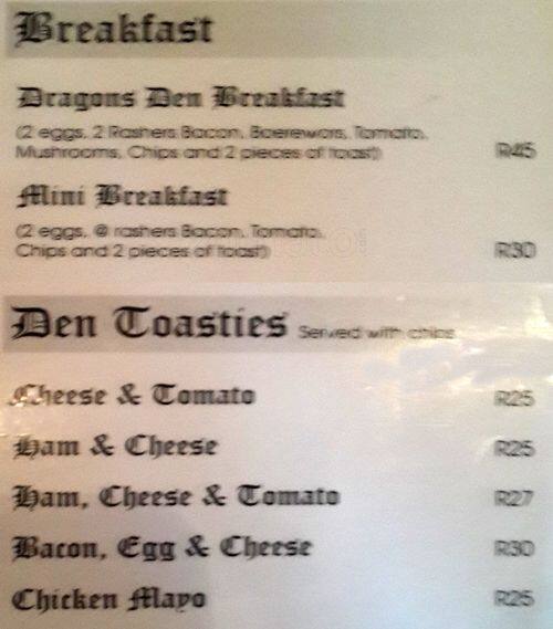 Dragon's Den menu