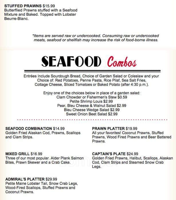 Menu at McGrath's Fish House restaurant, Beaverton