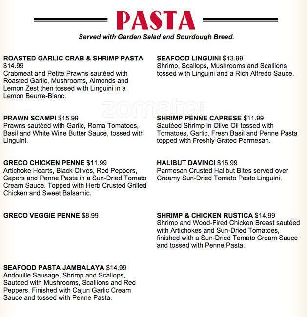 Menu at Mc Grath's Fish House restaurant, Vancouver, SE 2nd Cir