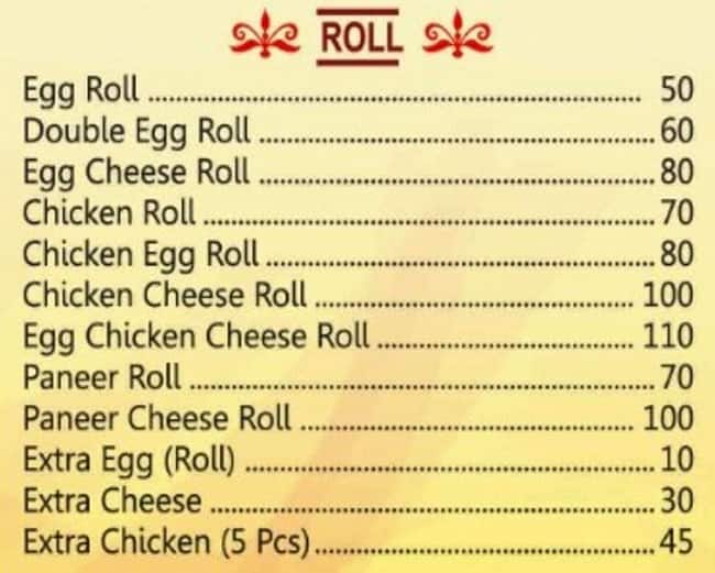 Menu of Royal Rolls, Chembur, Mumbai