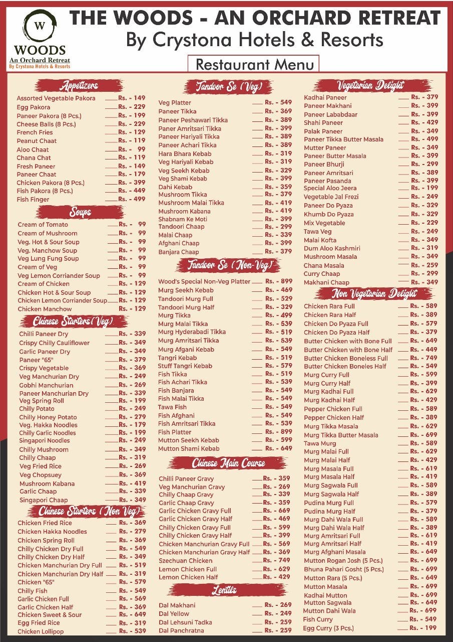 The Woods : An Orchard Retreat menu