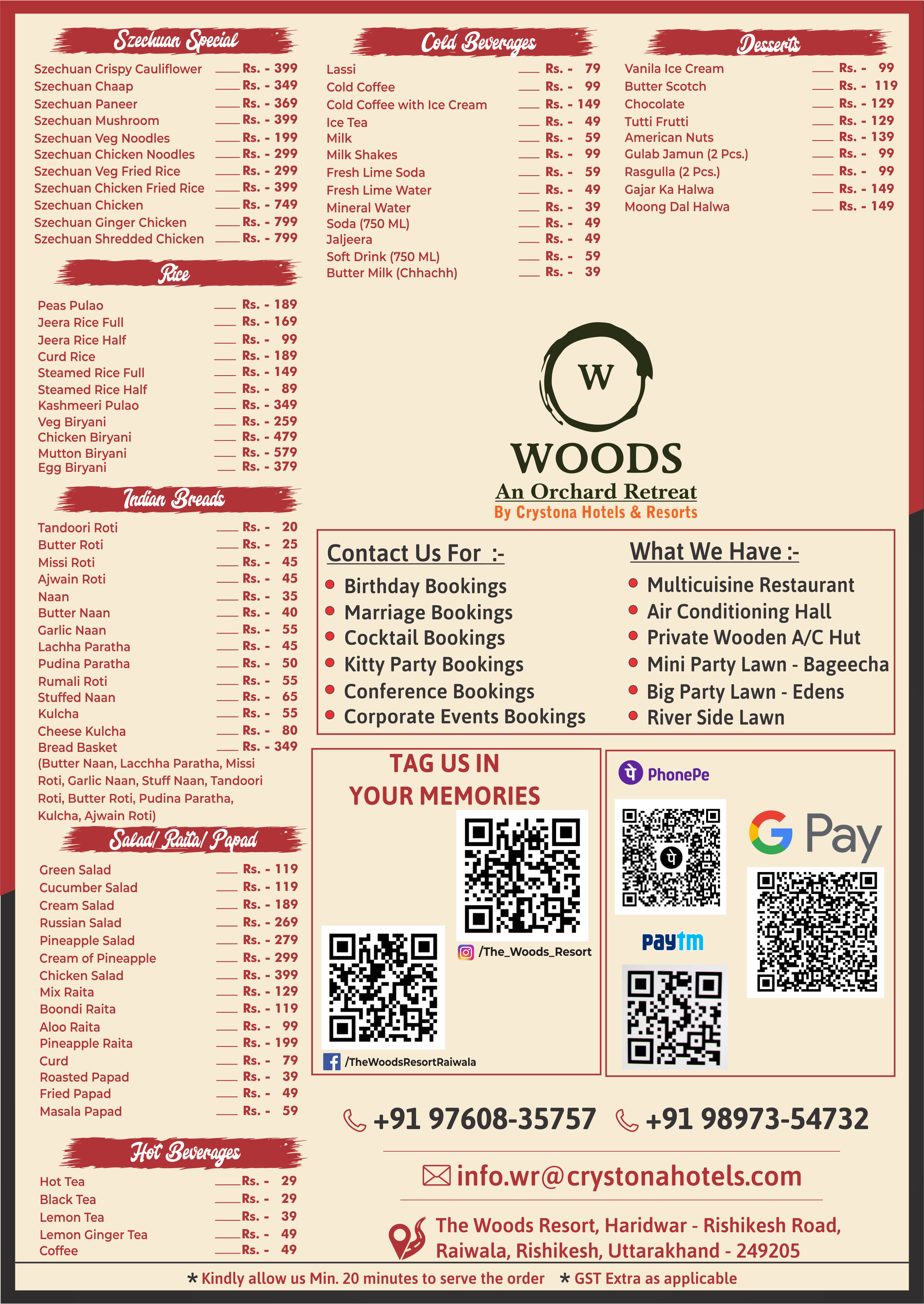 The Woods : An Orchard Retreat menu