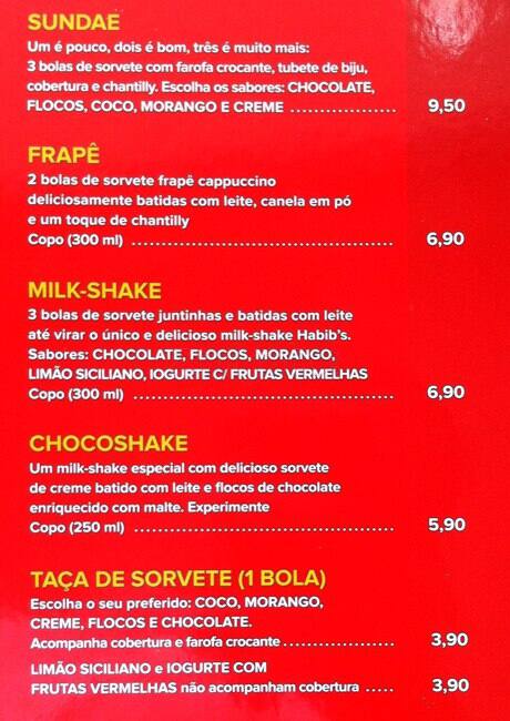 Habib's Taguatinga Shopping cardápio