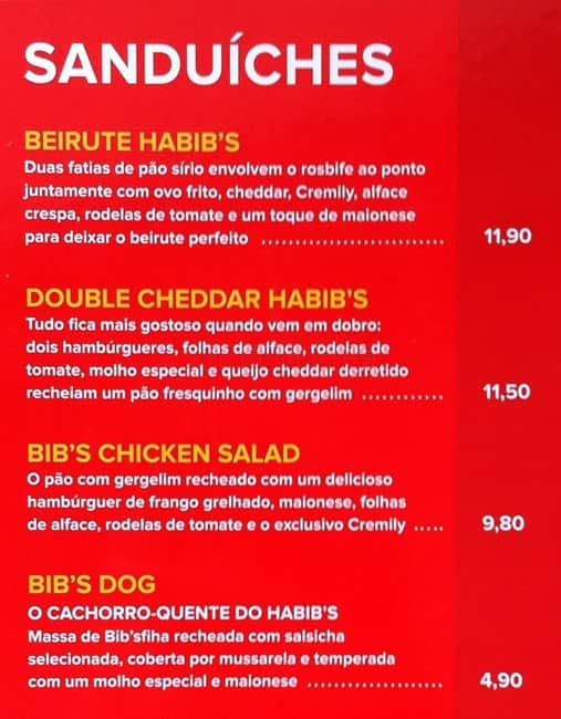Habib's Taguatinga Shopping cardápio