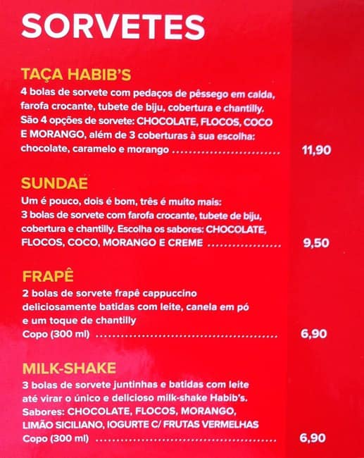 Habib's Taguatinga Shopping cardápio