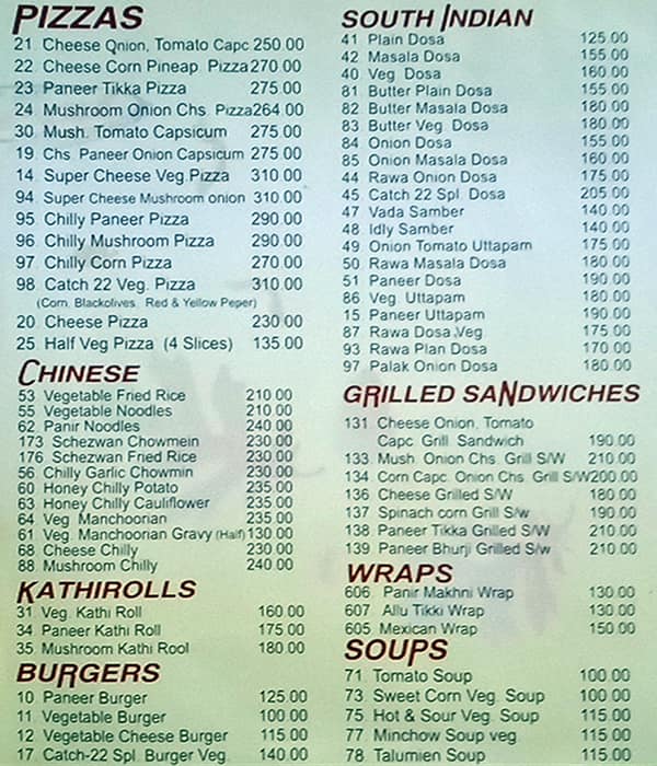 Catch 22 outlet menu