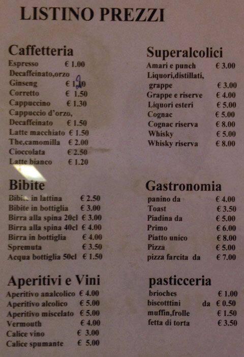 Menu di Lunico Milano 