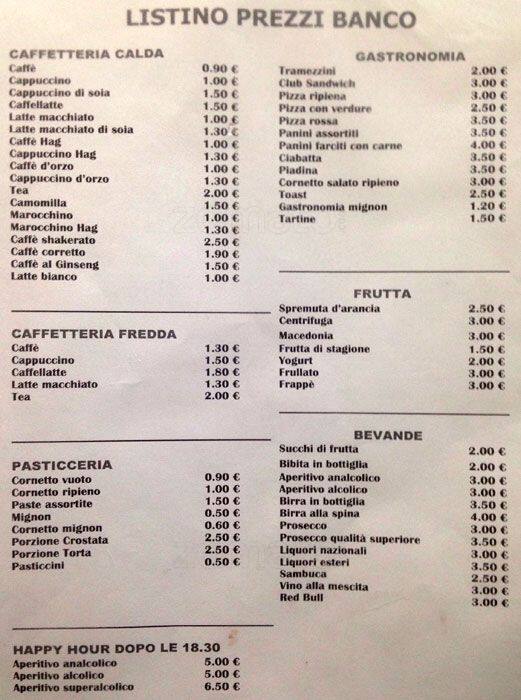 Menu di Fashion Caffè 