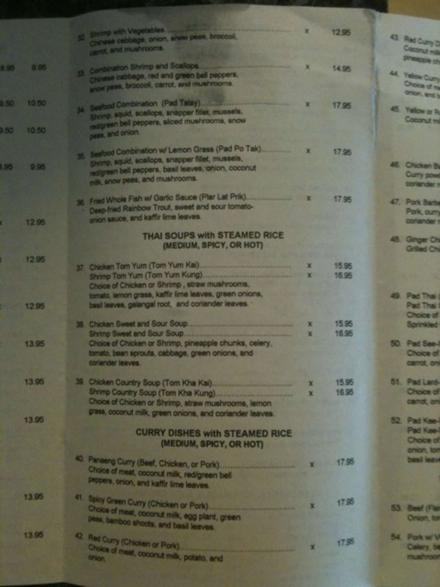 Menu at Pattaya Thai Restaurant, Mount Pleasant