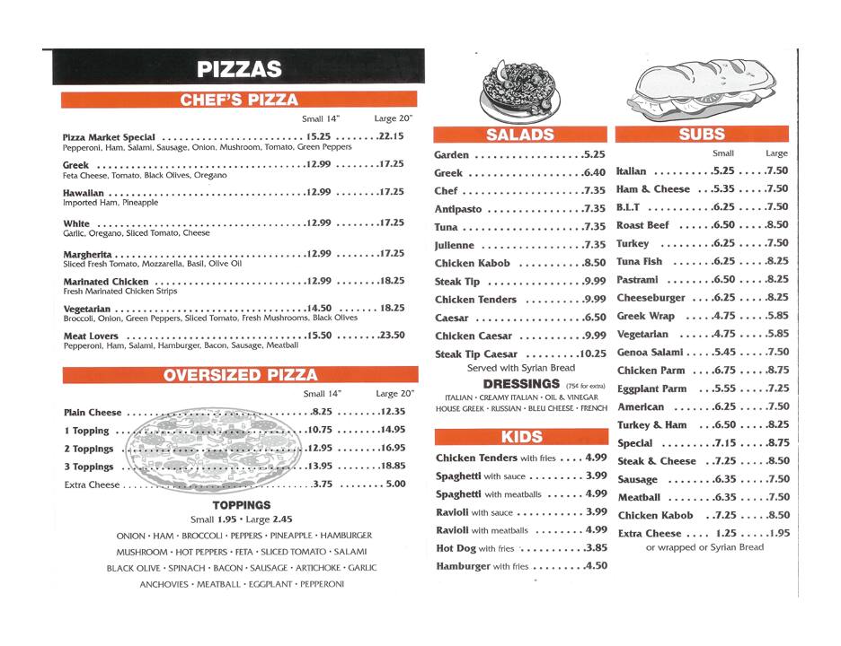 Golden Acres Pizza Market a Manchester Foto del Menu con Prezzi