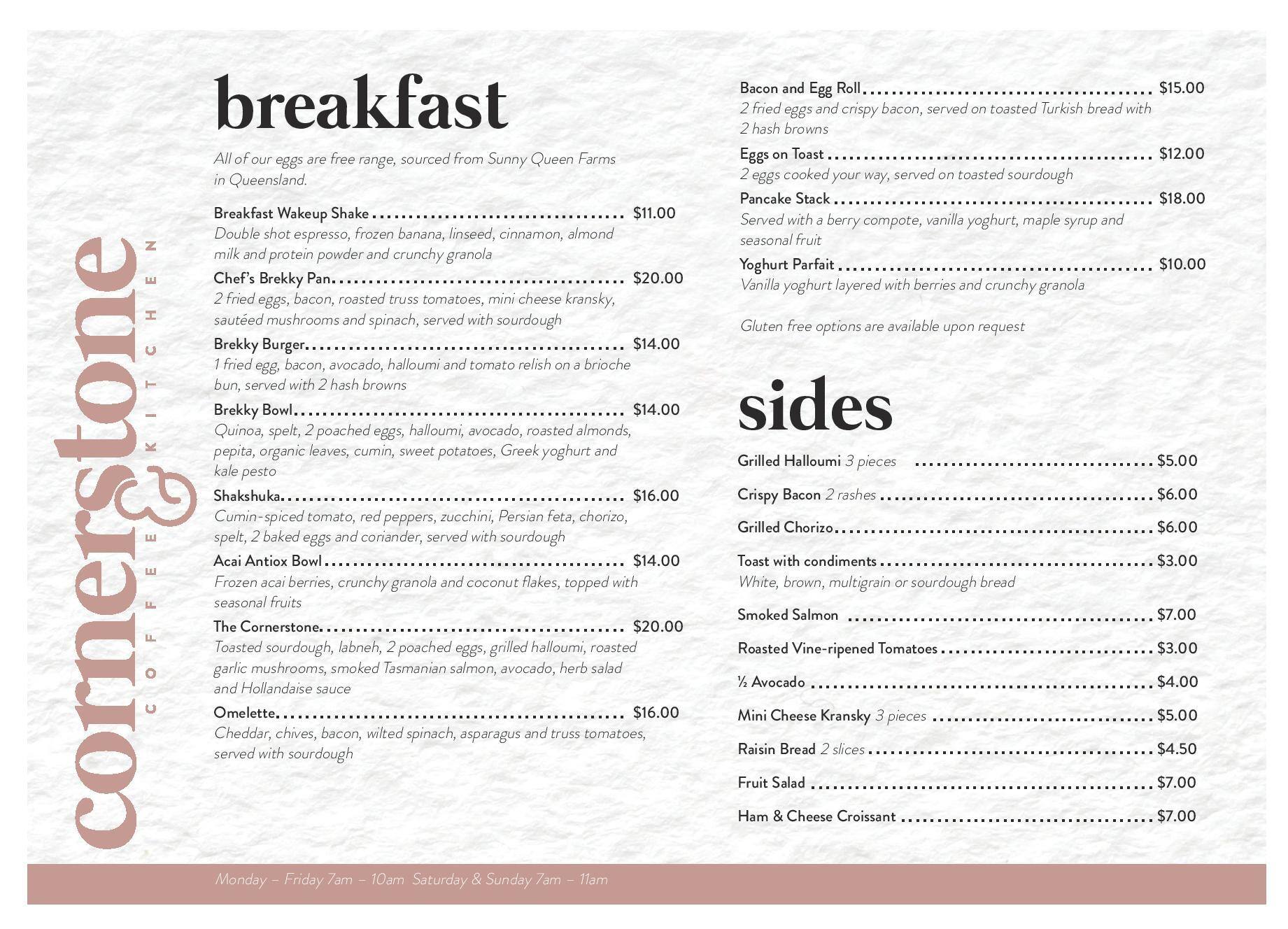 Cornerstone Coffee & Kitchen Menu Urbanspoon/Zomato