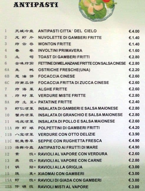 Menu di Citta' del Cielo 