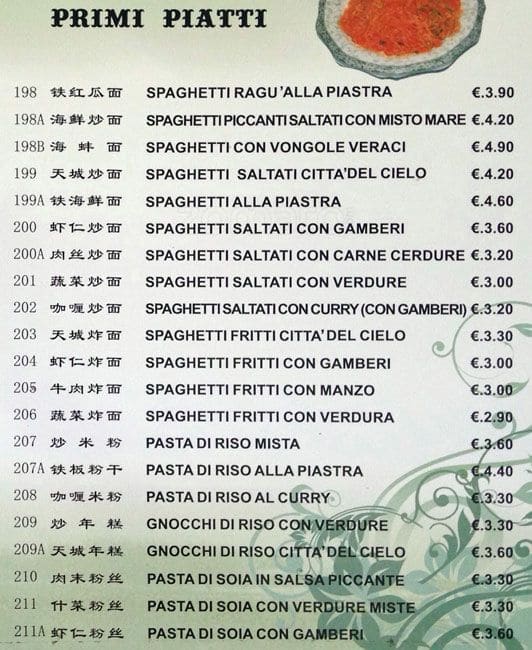 Menu di Citta' del Cielo 