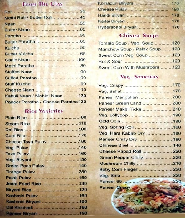 Shreedevi Veg Restaurant menu