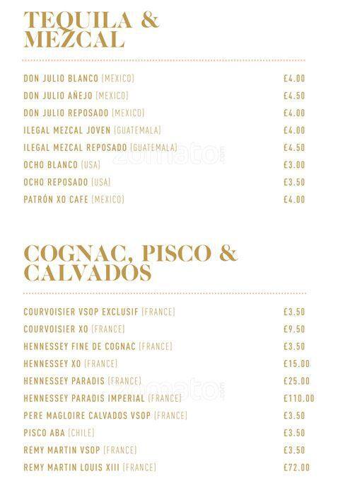 Menu at Twenty Princes Street steakhouse, Edinburgh