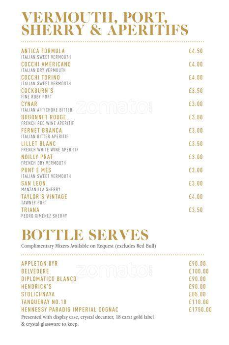 Menu at Twenty Princes Street steakhouse, Edinburgh