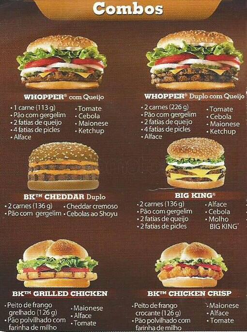 Menu em Burger King restaurante de fast food, Porto Alegre, 3020 / 3021
