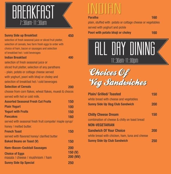 Sunny Side Up Menu,Menú para Sunny Side Up, Candolim, Goa Zomato