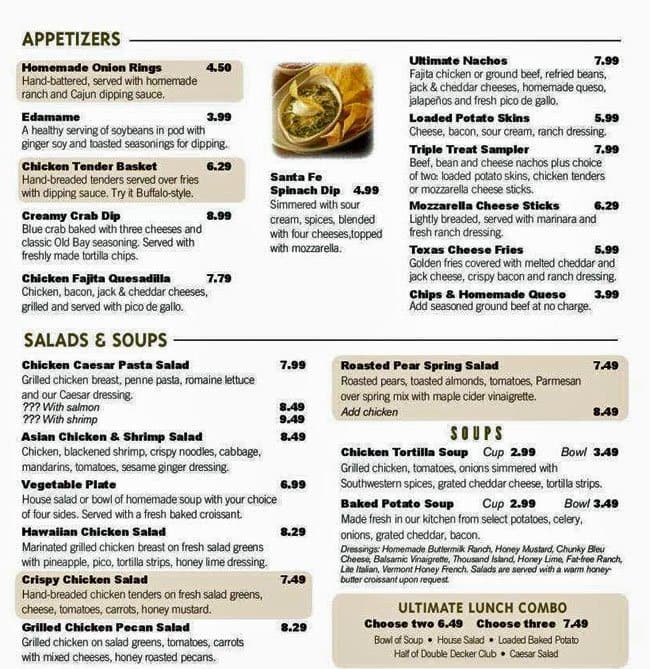 Cheddar's Menu Printable Version